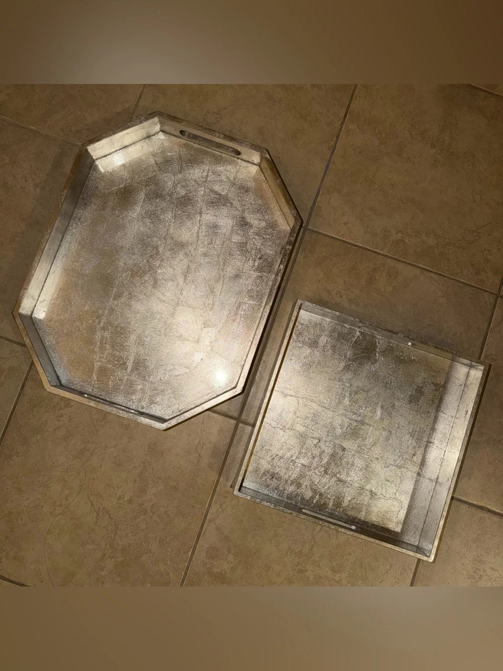 Set of 2 West Elm Silver Lacquer Decorative Wood Trays